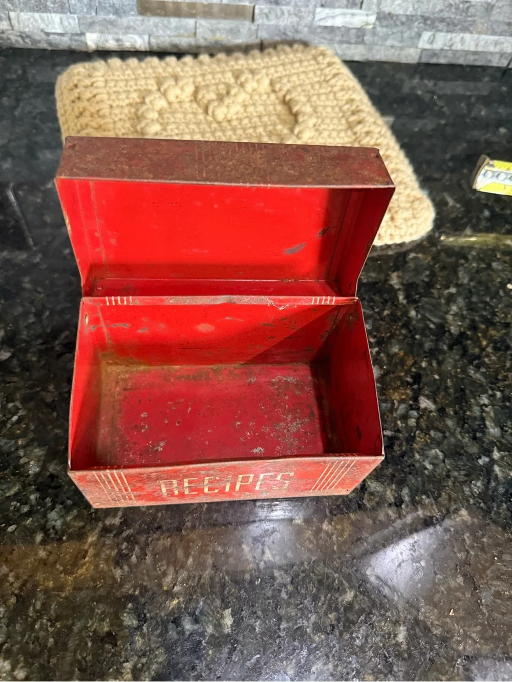 Vintage Granny Core Red Recipe Tin Box - Classic Kitchen Storage